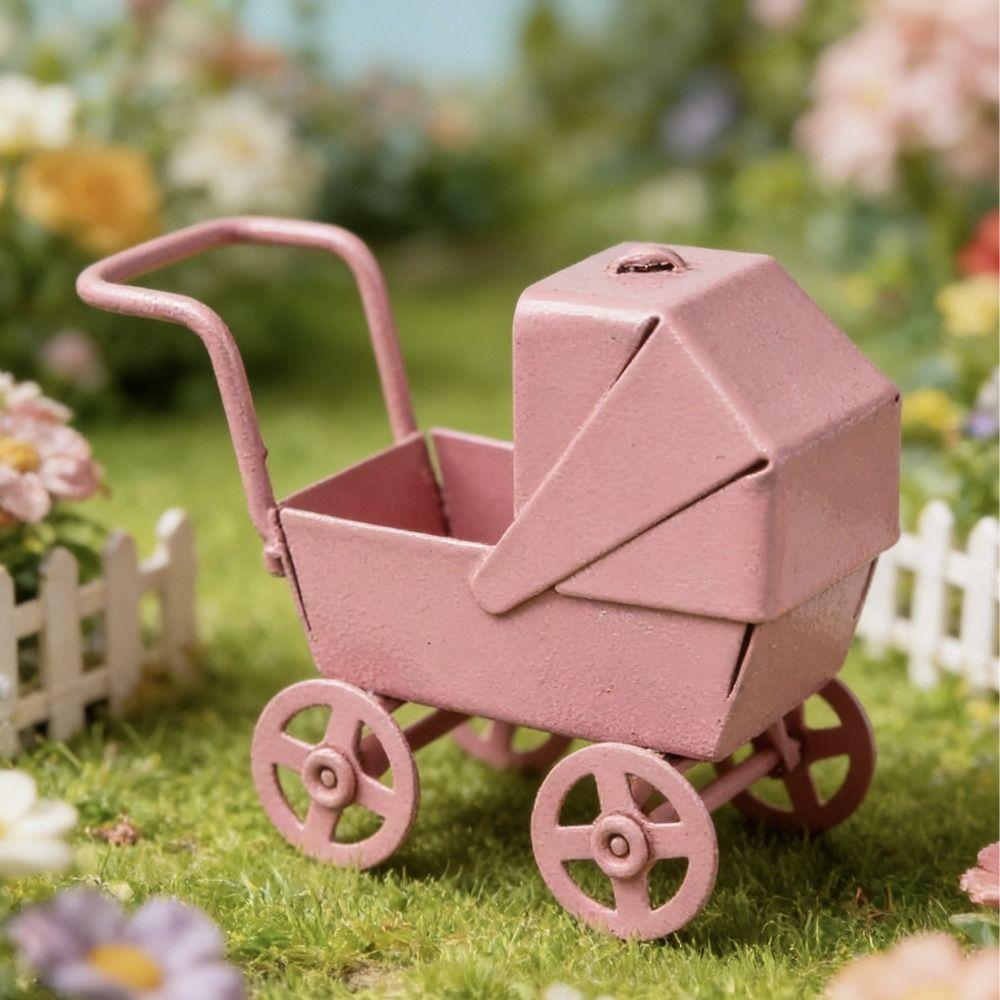 Realistic Mini Bassinet Stroller Wrought Iron Baby Stroller Model Doll Pram Toys Kids Pretend Play