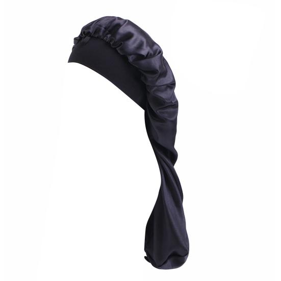 Faux Satin Wide Button Hair Bonnet Solid Color High Elastic Women Sleep Cap Hair Care чёрный