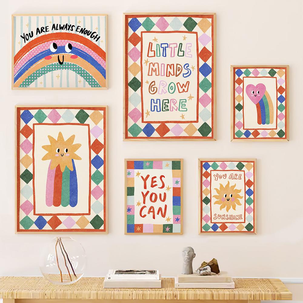 Shooting Heart Print Colorful Star Rainbow Kids Playroom Poster Nursery Toddler Wall Decor Sunshine Quotes Canvas Pictures