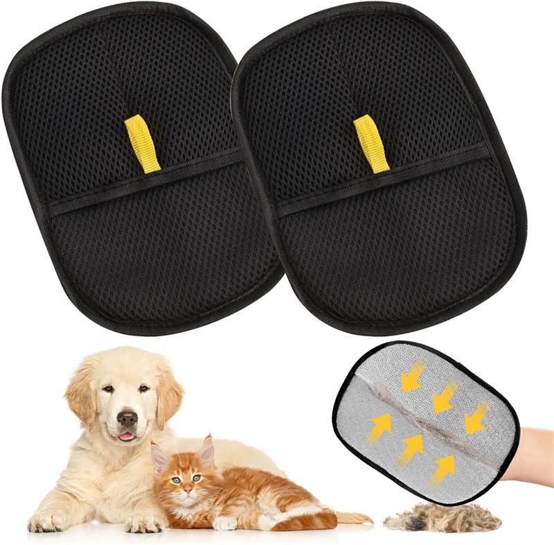 

Pet Hair Remover Brush Gloves - Reusable Pet Fur Removal Glove for Dogs & Cats, Self-Cleaning Deshedding Glove 2PCS чёрный