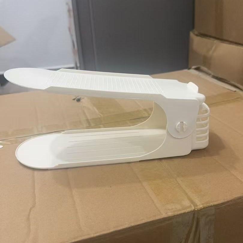 

10 шт. Регулируемая двухслойная полка для обуви, утолщенная и экономящая место полка для хранения обуви с плоским дном и высоким каблуком 10pcs белый