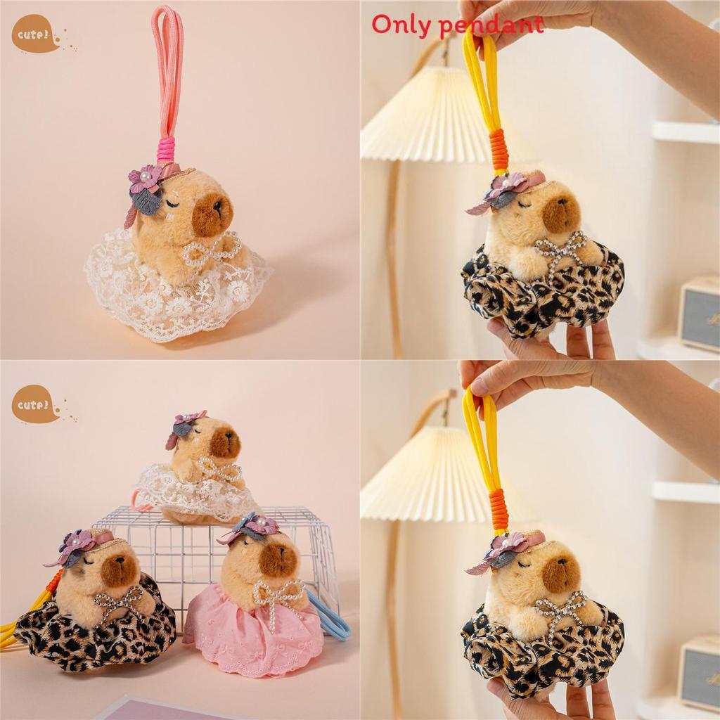 Søt blomsterhodeplagg sløyfe capybara plysjdukke anheng til gave og dekor