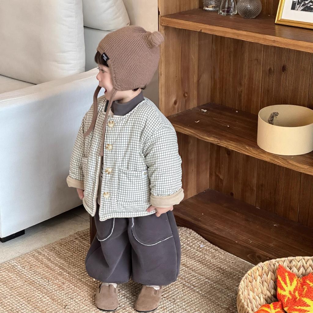 Children's thickened plaid cotton jacket autumn and winter new baby clothes boys' suit