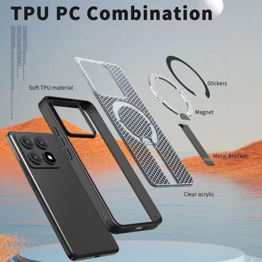 Case For Redmi Note 14 5G Note 13 Pro 4G Magsafe Magnetic Ring Stand Heat Dissipation Armor Shockproof Cover For Xiaomi 14T Pro
