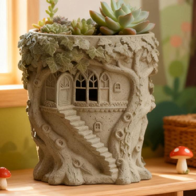 Sturdy Silicone Mold Tree House Planter Design Cement Resin Casting Crafting Accessories Handmade Resin Container