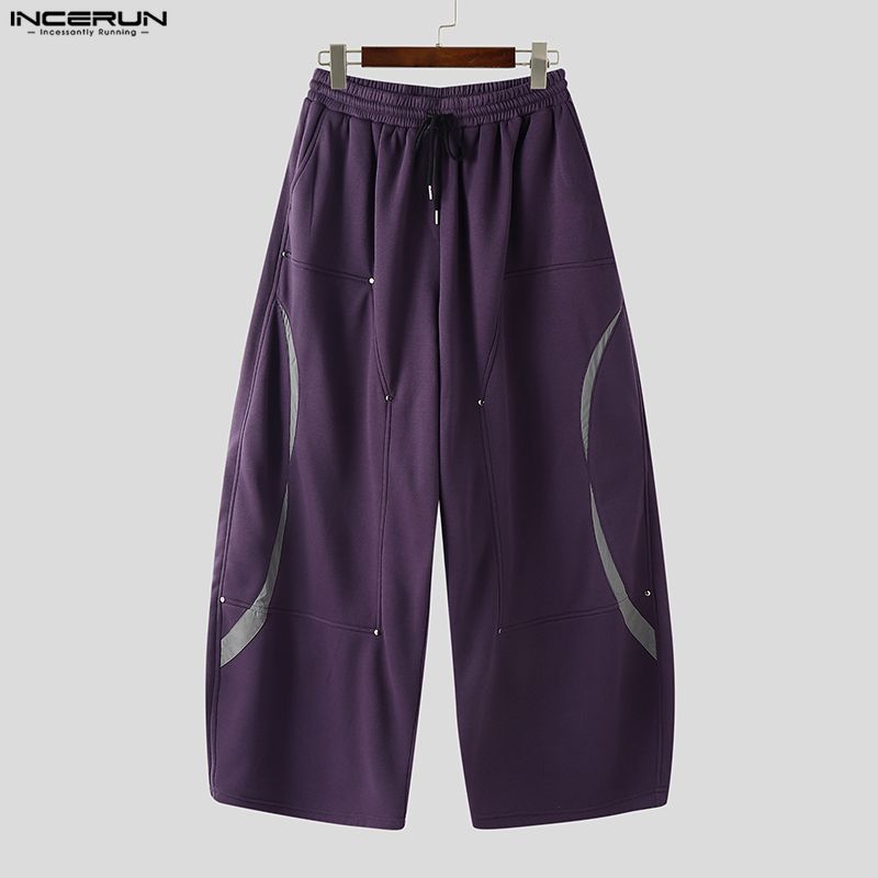 INCERUN Men Elastic Waist Casual Stitching Sports Sweatpants Long Pants with Pockets