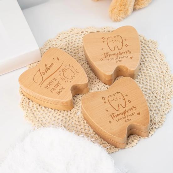 Yousheng Wooden Tooth Box Milk Teeth Storage Box Baby Teeth Keepsake Box Tooth Display Case for Kids Baby Teeth Preservation 1988₽