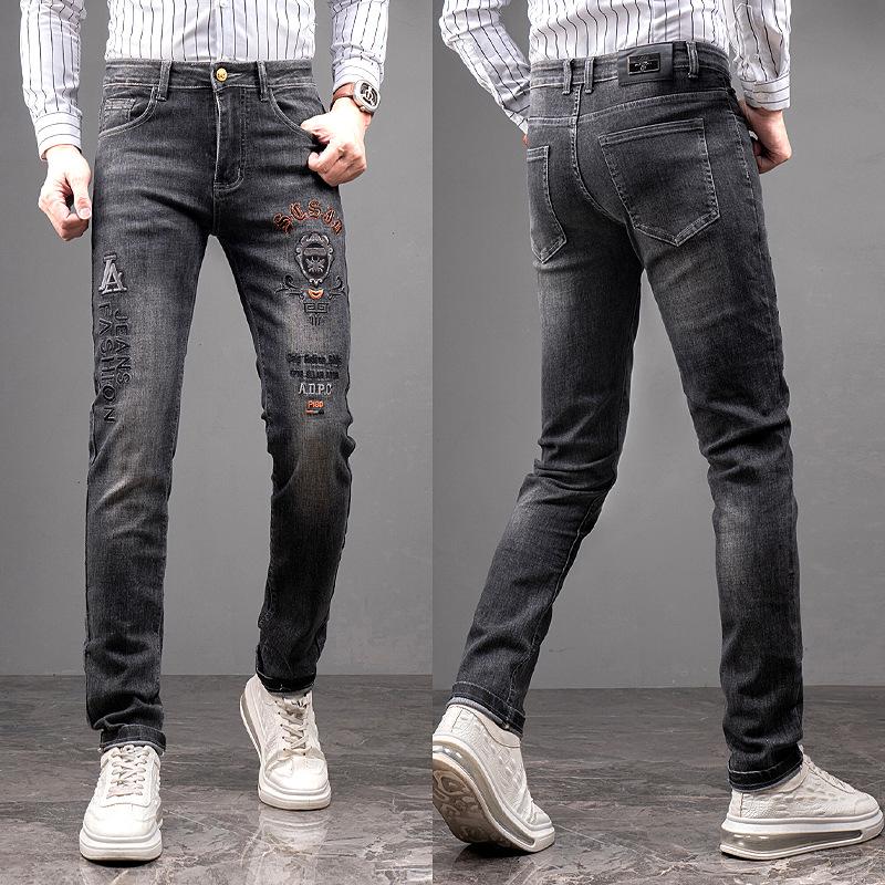 European And American Embroidered Trendy Brand Jeans Men'S Straight Tube Slim Fit Elastic Fashion High Quality Casual Cowboy Pants