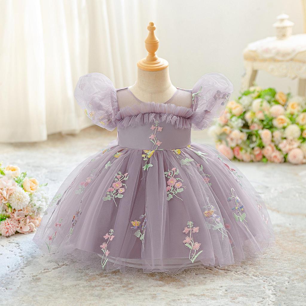 Girls Puff Sleeve Fairy Flower Princess Dress - Wedding & Formal Performance Wear