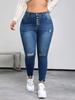 Women's Plus Size High Waist Ripped Elastic Skinny Jeans