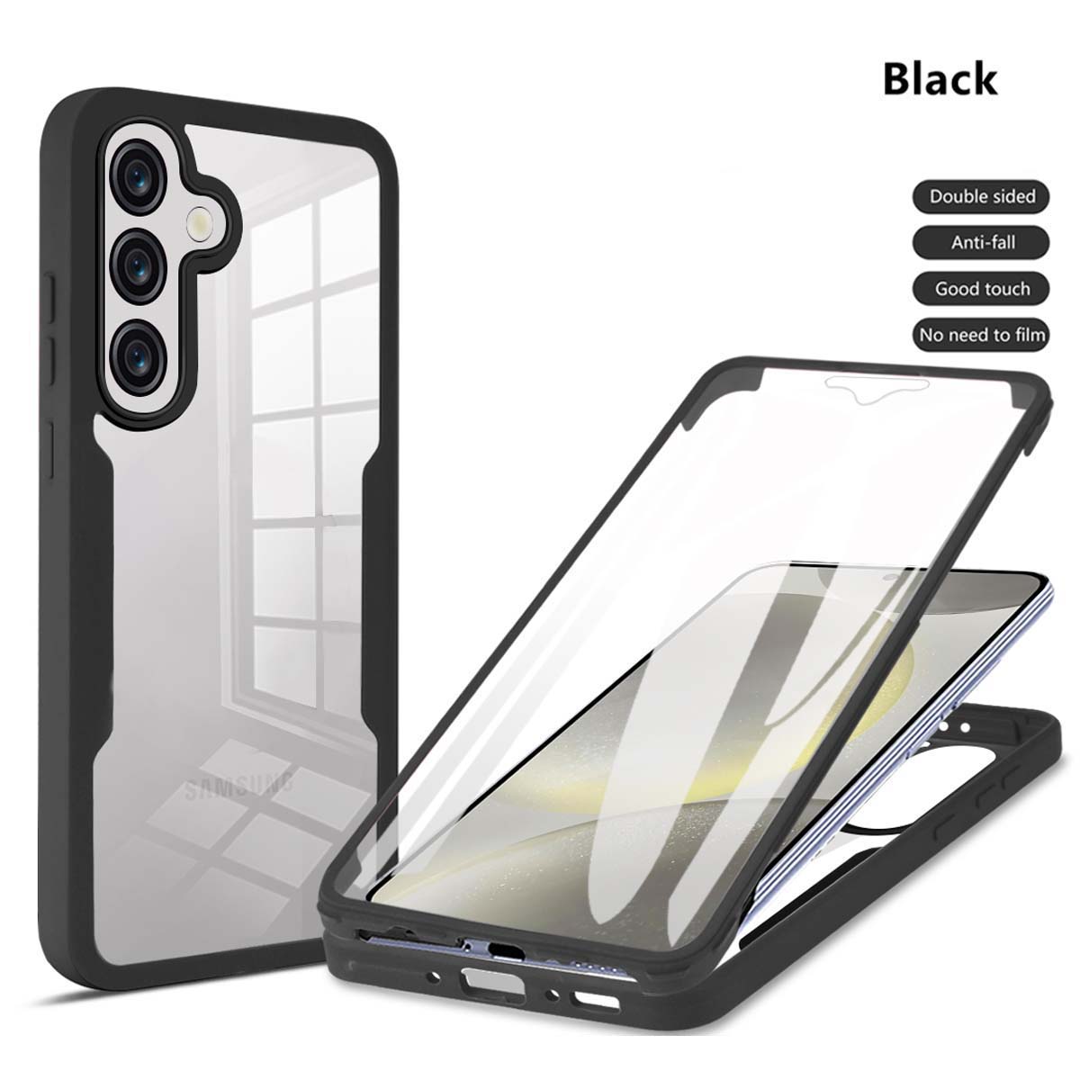 

Для Samsung Galaxy A57 A56 A55 A37 A36 A35 A26 A25 A17 A16 A15 A07 A06 A05 A05S Прозрачный чехол для телефона с защитой от падения, полностью облегающий 360° Galaxy A35 чёрный