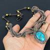 Blue Turquoise Handmade Gemstone Necklace, 999 Copper Wire Wrapped Antique Jewelry Adjustable Chain Necklace, For Engagement Gift