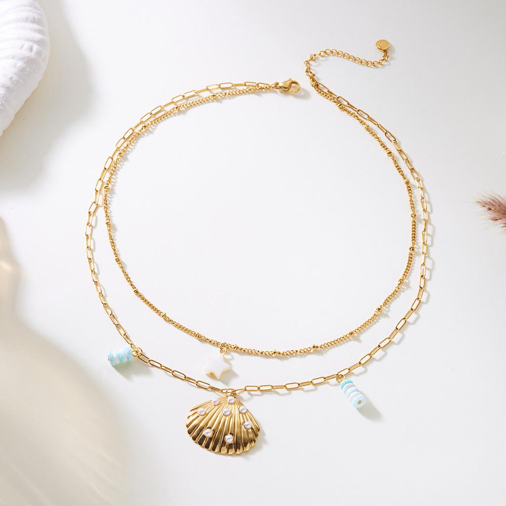 Summer Vacation Style Multilayer Stainless Steel Butterfly Sun Pendant Necklace For Women