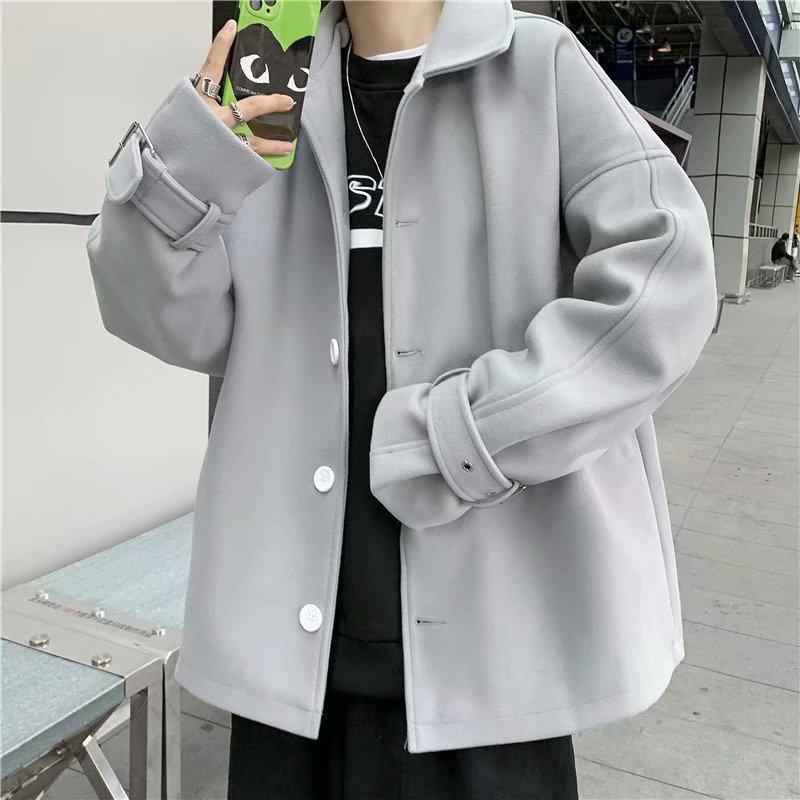 Men's Korean Style Woolen Coat - Single-breasted, Solid Color, Winter Casual Jacket for Couples