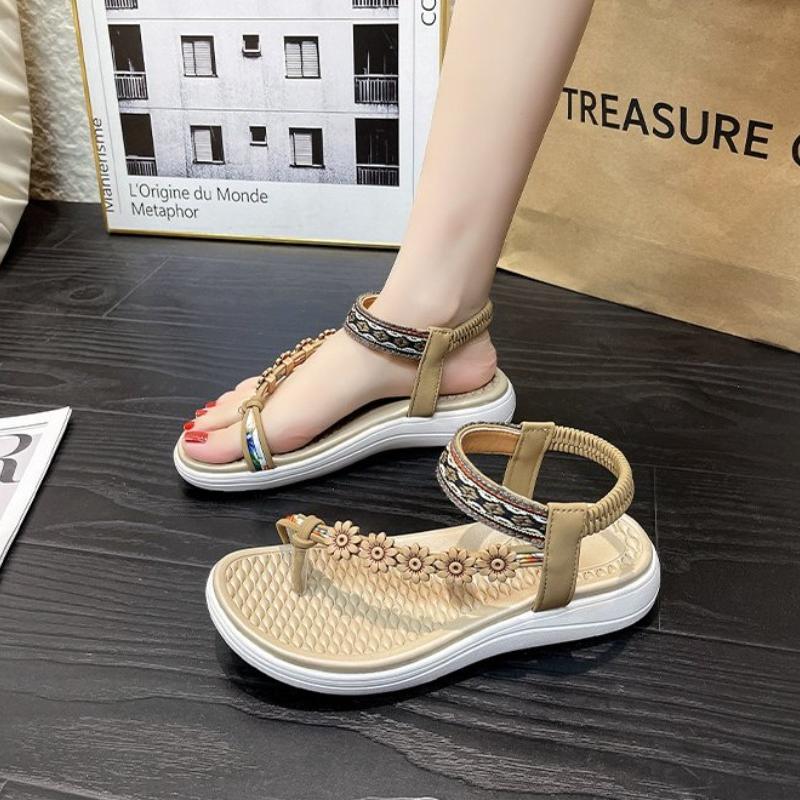 

Fashion Women S New Summer Sandals Classic Wedge Thick Sole Elevated Elastic Strap Open Toe Hollow Clear Heel Sandals For Beach Vacation 36 коричневый