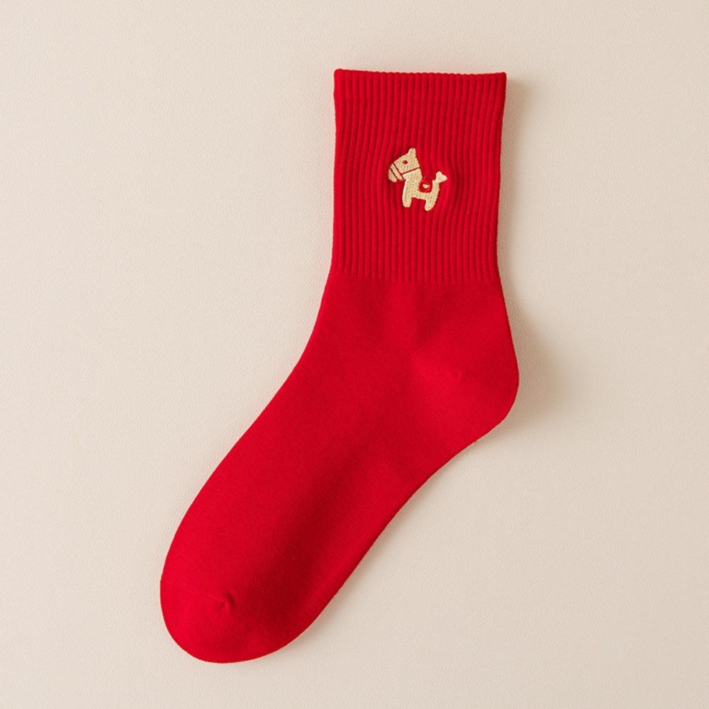 Comfortable New Year Cotton Socks Soft Horse Year Socks Zodiac Animal Year Socks  Festive