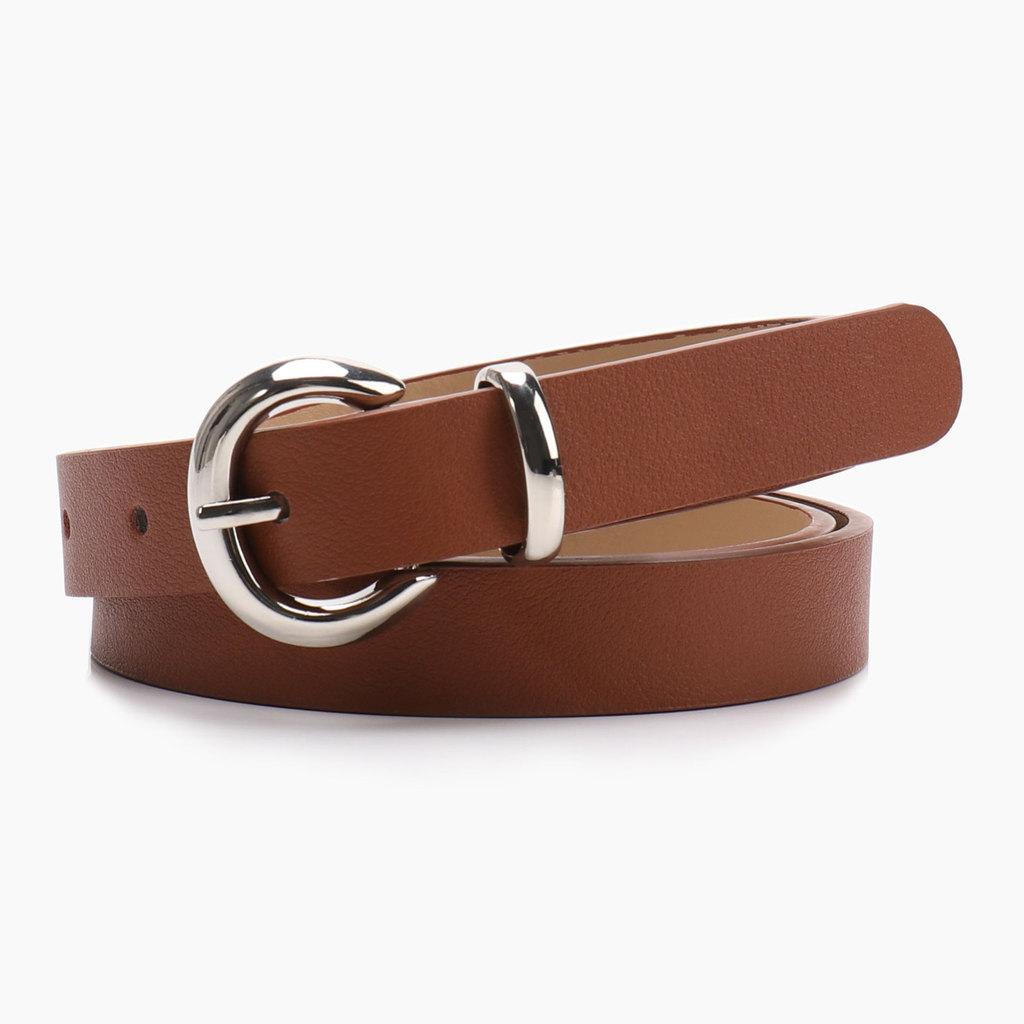

Fashionable Womens Slim Pu Belt With Electroplated Finish For Daily Casual And Work верблюд