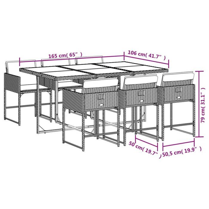 VidaXL Garden Dining Set and Cushions 7 Pcs Light Grey Rattan 3278038