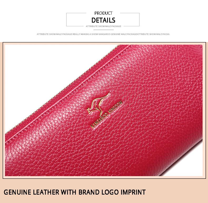 KANGAROO KINGDOM Women Wallet Genuine Leather Long Lady Clutch Purse Zipper Card Holder