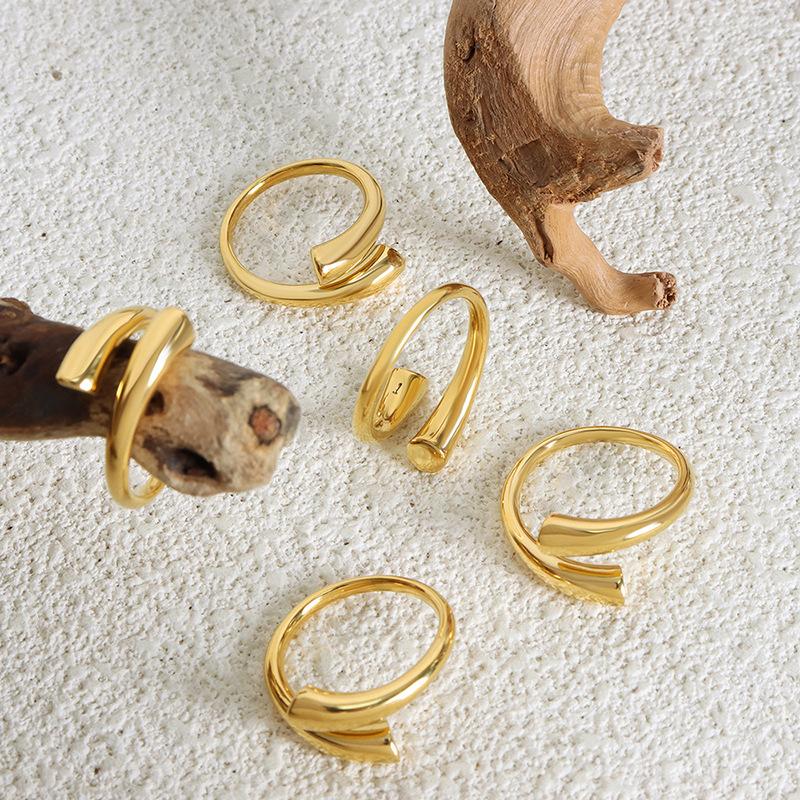 316L Stainless Steel Rings For Women 18k Gold Plated Waterproof Non Tarnish Simple Geometric Women's Opening Ring Woman Jewelry