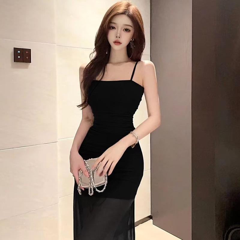 

Women s Sexy Spice Girls Split Mesh Waist Dress Tide L чорний
