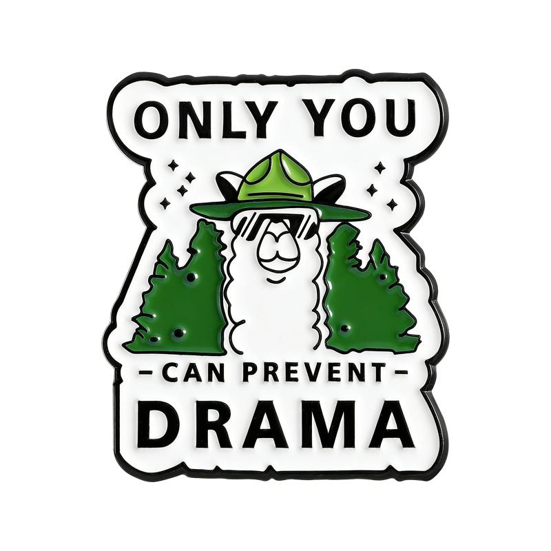 Only You Can Prevent Drama Enamel Pin Sunglasses Llama Forest Brooch Lapel Backpack Badge Jewelry Accessories Gift for Friends