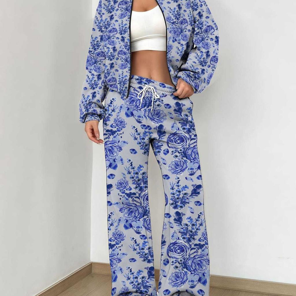 Black Retro Style Explosion Autumn and Winter New European and American Women's Clothing Flower Printing Suit Women