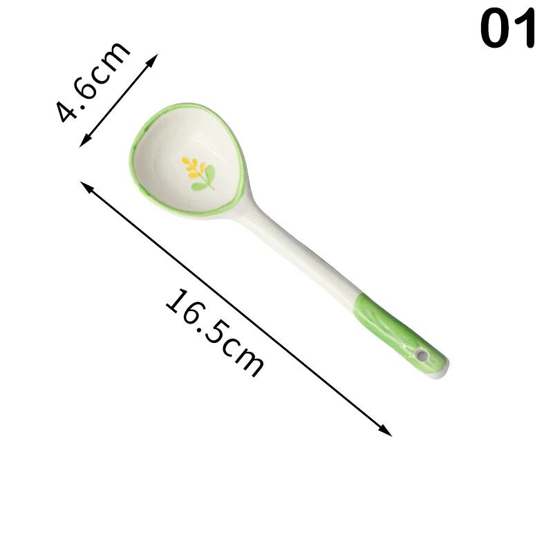 

Flower Ceramic Soup Spoon Household Creative Cute Ice Cream Hand Painted Coffee Dessert Long Handle Spoon Kitchen Accessories