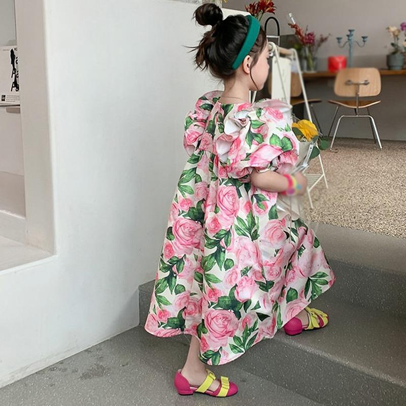 Girl Round Neck Puff Sleeves Dress Sweet Princess Dress