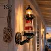 Harpiks Fyrtårn Kunst Kystvegglampe, Maritim Veggspot, Retro Middelhavsstil Dekorativ Vintage Maritim Aksentlys, Vanntett Utendørslys