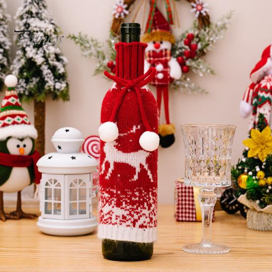 Wine Bottle Cover Soft Wear Resistant Santa Claus Snowman Christmas-themed Champagne Bottle Cover Knitted Wine Bottle Wrap