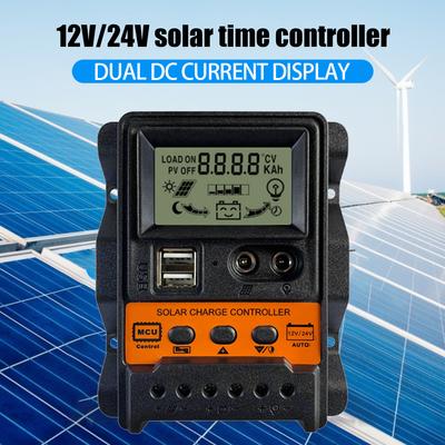 Güneş Şarj Kontrol Cihazı 12V 24V Güneş Paneli Voltaj Regülatörü LCD Ekran Çift USB Çıkışı iPhone Şarj Desteği