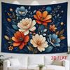2D Flat, 1pc 2D Flat Tapestry Blossoms Bloom Against a Starry Night Sky, Featuring Vibrant Orange and Blue Flowers with Delicate Leaves, Creating a My