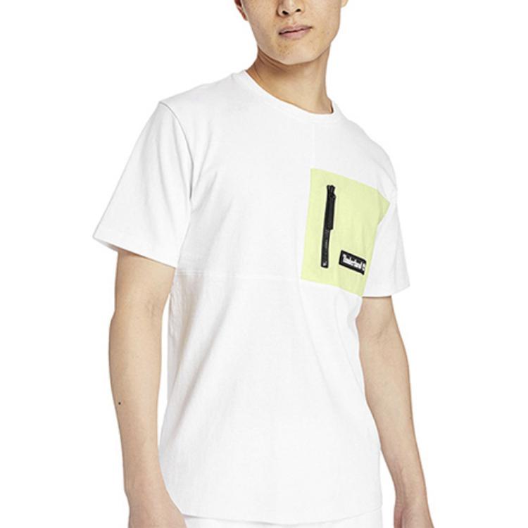 Timberland T-Shirts Men's White Crew Neck Moderate Straight Fit A2DUP-BN8