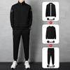 Men's Plus Size Casual Sports Suit: Loose-Fit Three-Piece Set with Stand Collar for Spring/Autumn
