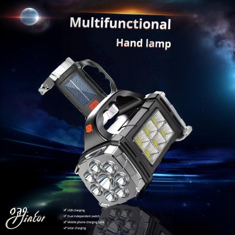 Led Flashlight Usb+Solar Rechargeable Flashlight Cob Outdoor Camping Torch Portable Searchlight Power Bank Outdoor