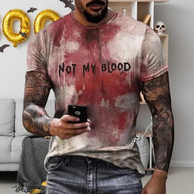 Yousheng Men Halloween T-shirt Spooky Crew Neck Short Sleeve Tee Blood Stain Print T-shirt for Halloween Dress-up Horror Themed Party