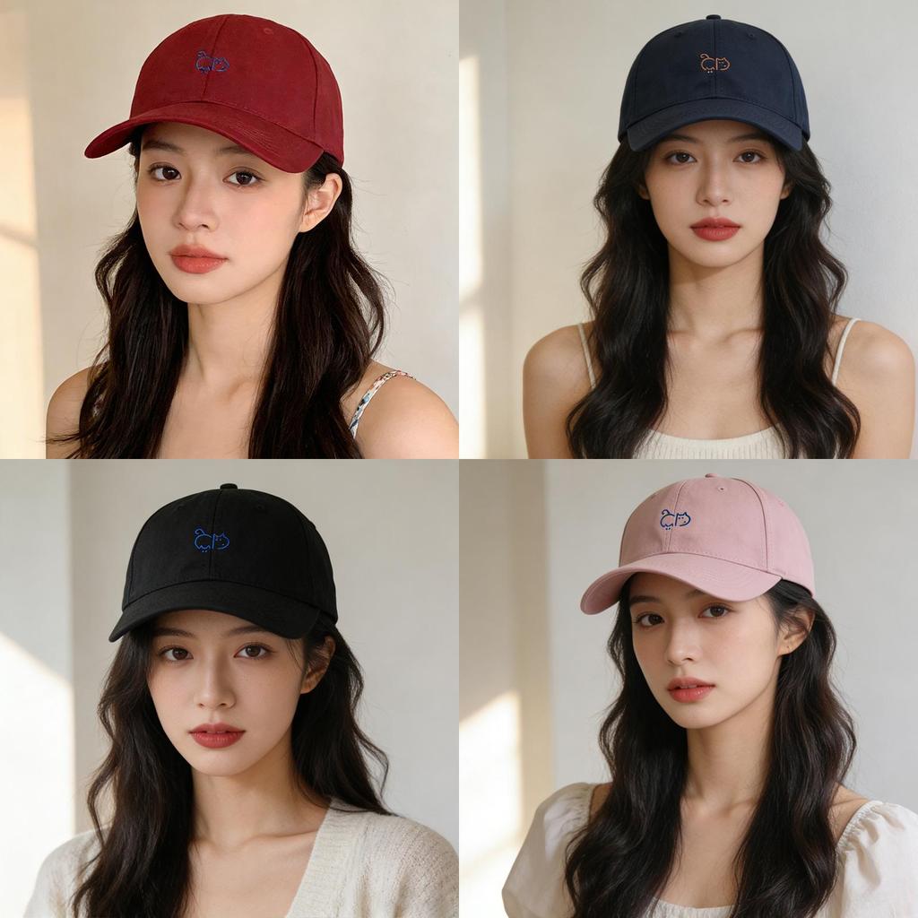 Cat Embroidered Baseball Cap With Wide Brim For Casual Spring Summer Wear