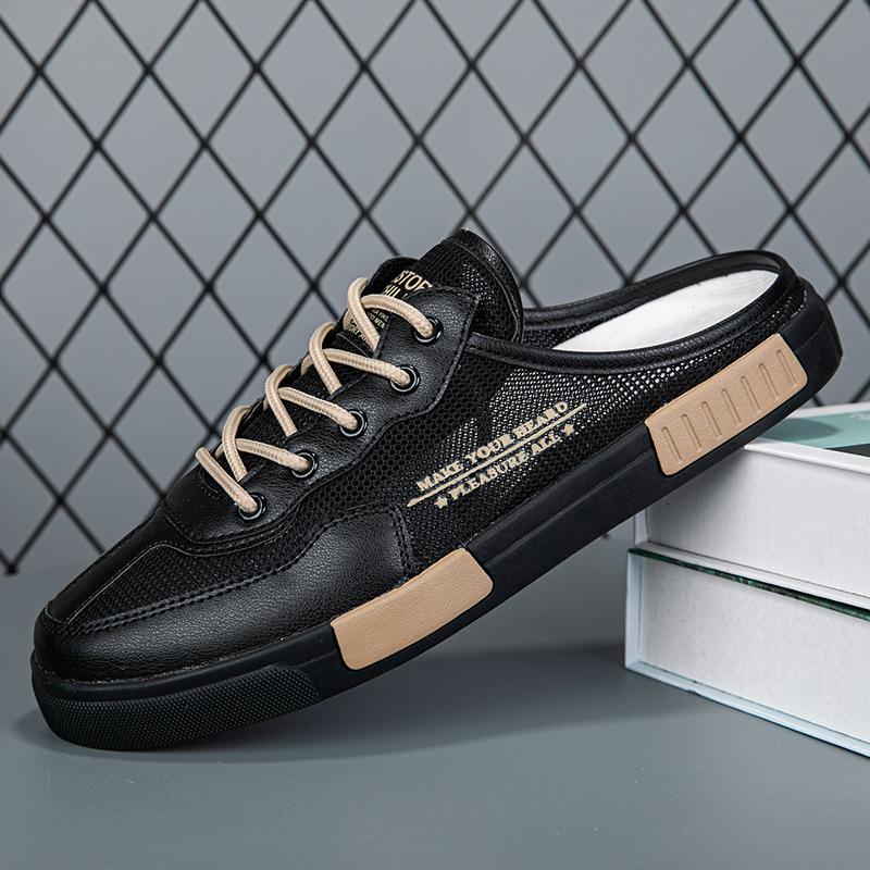 Summer Breathable Hollowed Out Mesh Shoes with Trendy Toe Caps, Half Slippers, and Pedal Shoes