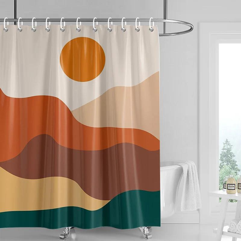 Tenda da Doccia Pianta Astratta Colorata Morandi Impermeabile Antimosquito Stile Nordico Decorazione Bagno