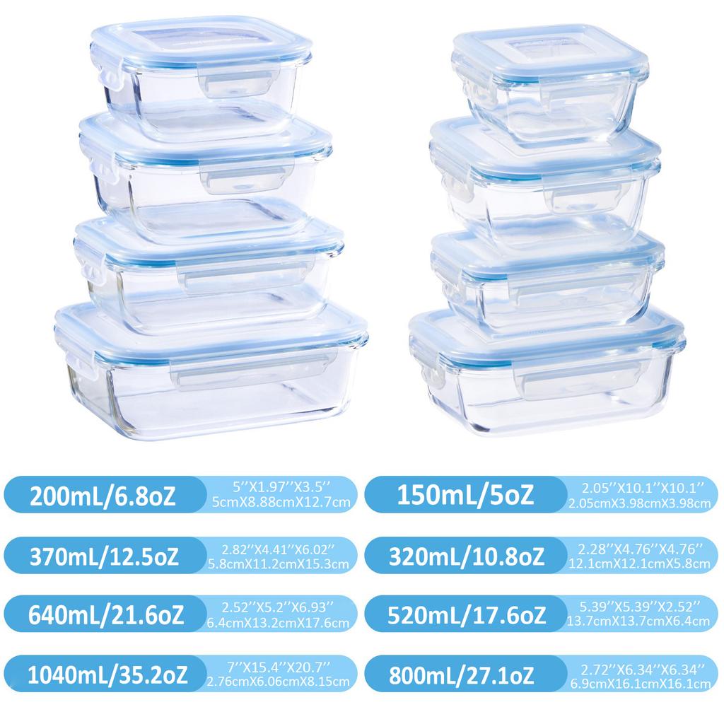 Stackable Glass Meal Prep Containers Airtight Seal Food Storage Box for Kitchen Refrigerator
