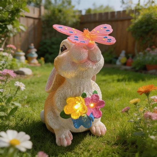 Statue de Jardin Lapin Figurine Lapin en Résine avec Papillon Art de Jardin Imperméable pour Patio Balcon Pelouse Pendaison de crémaillère Cadeaux d'Anniversaire pour Maman Grand-mère Femmes