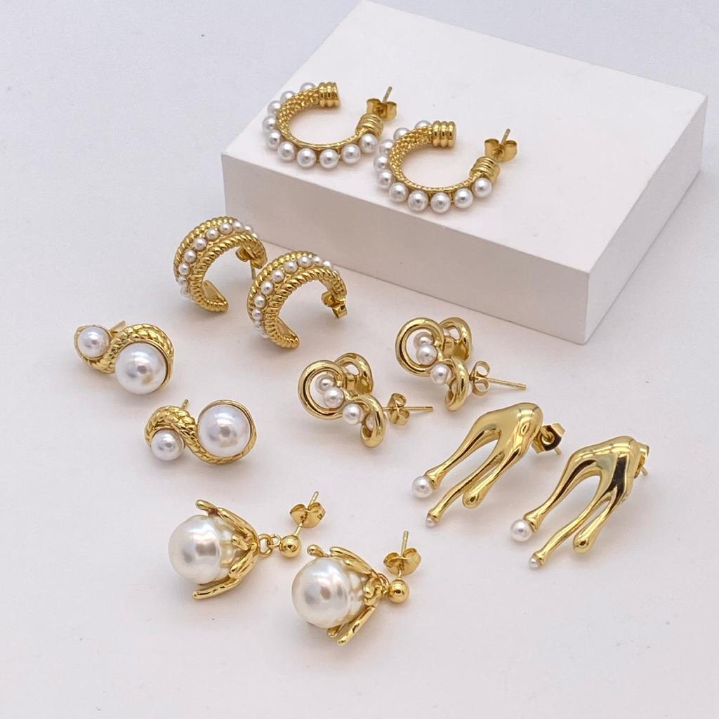 Elegant Stainless Steel Pearl Earrings - European & American Style, Titanium French Dangle, Luxurious Light Studs