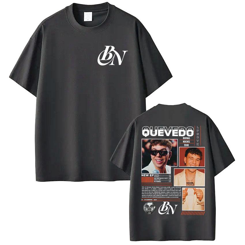 Rapper Quevedo Buenas Noches Tour 2025 T-Shirt Unisex Women Retro O-Neck Oversized Cotton T Shirt Hip Hop Fans Gift Clothing Tshirt