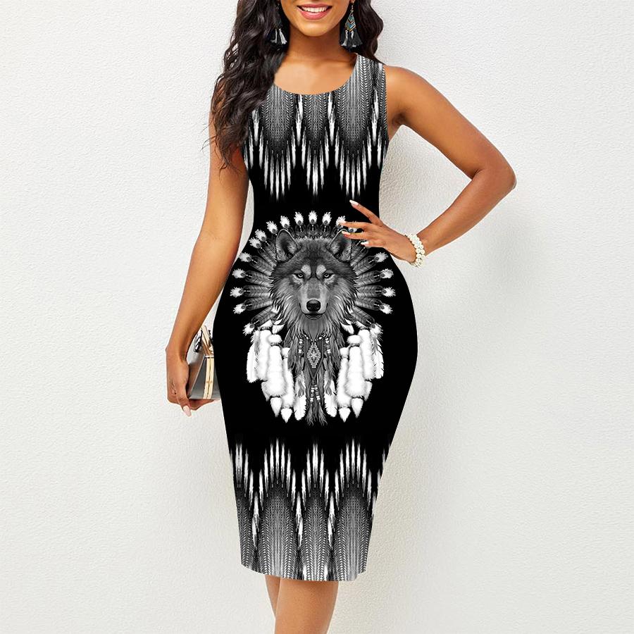 Women's Dress Sling Summer Fierce Wolf Print Dresses Tight Sleeveless Slim Fit Sexy Fashion Top Clothing