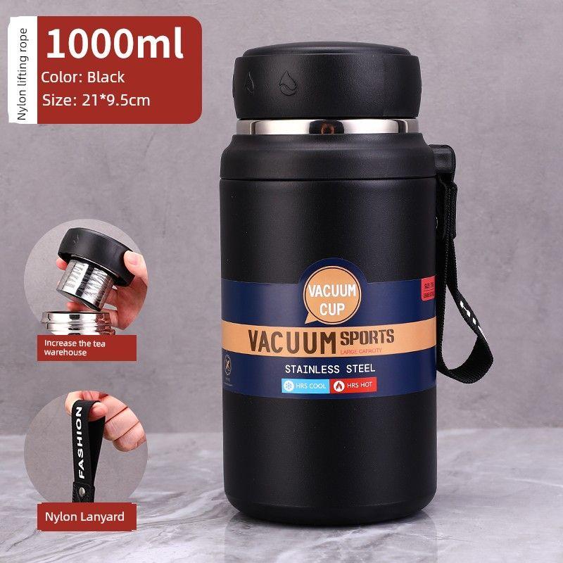 Large Capacity Vacuum Cup 316 Stainless Steel Tea Cup Men and Women Water Cup Student Cute Short Stout Big Belly Cup 1L
