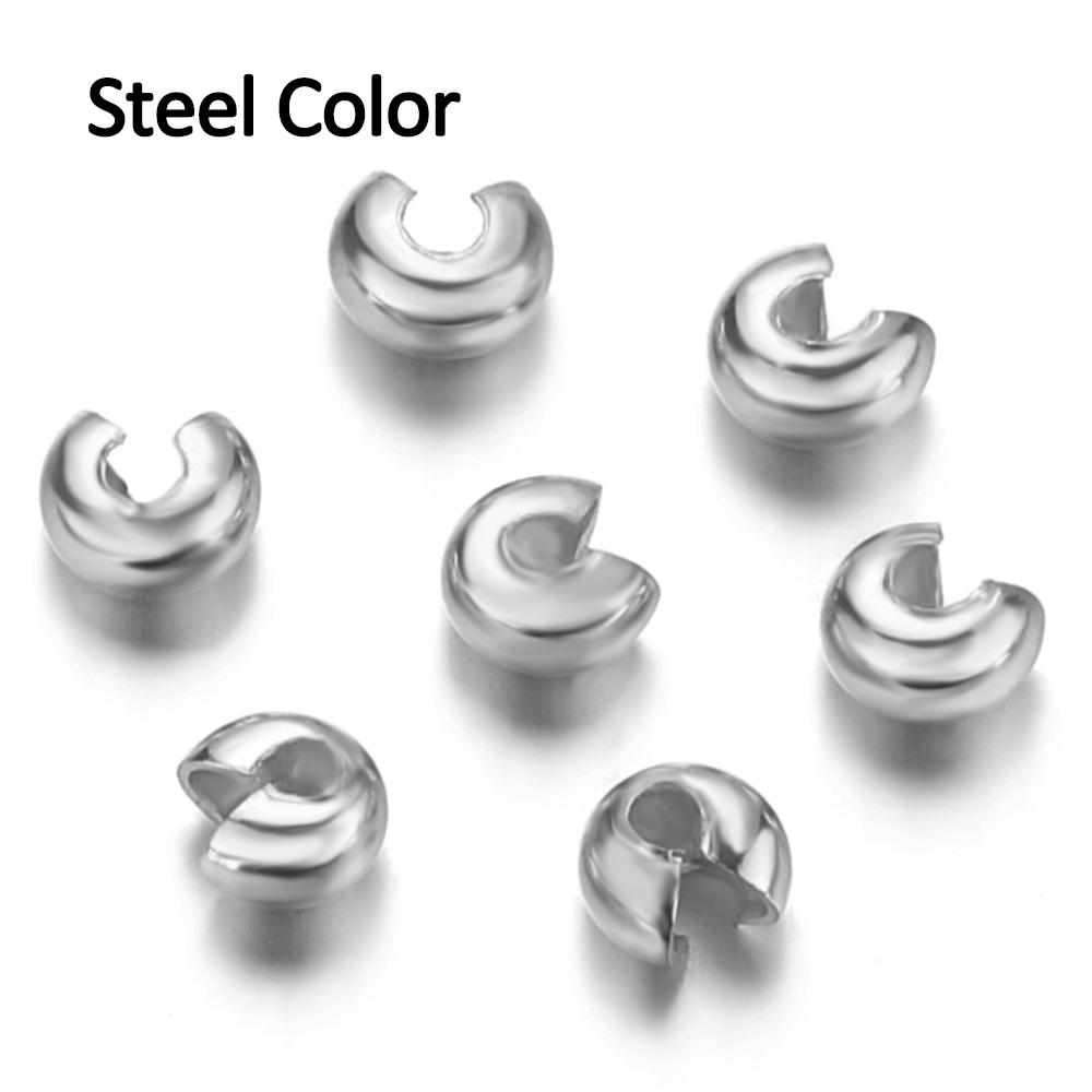 20 Stück Edelstahl Offene Quetschperlen-Abdeckungen Quetsch-Endperlen Stopper Abstandshalter Perlen für DIY Armband Schmuckherstellung Komponenten