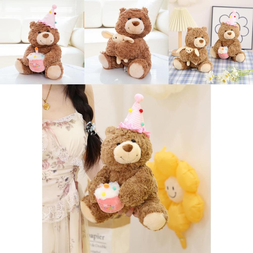 Adorable Teddy Bear Plush Toy With Long Fur And Cute Rabbit Hugging Design For Birthdays And Gifts