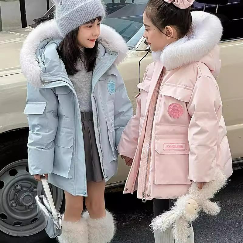 Girls' Fur Collar Tooling, Mid-length Down Cotton Clothing, Children's Pajamas, Warm Jackets, Winter Jackets