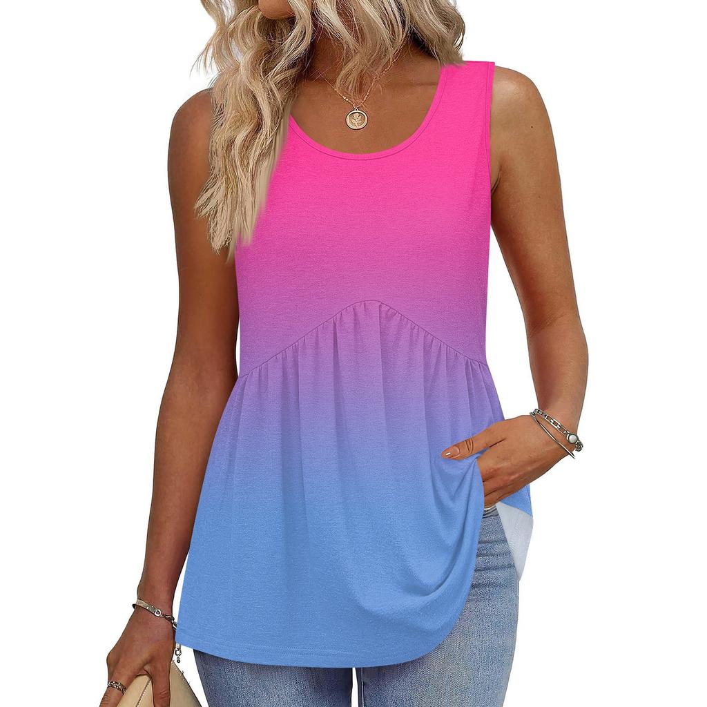 Square Collar Tank Top Women Print Tank Tee Casual Loose Fit Sleeveless Shirt
